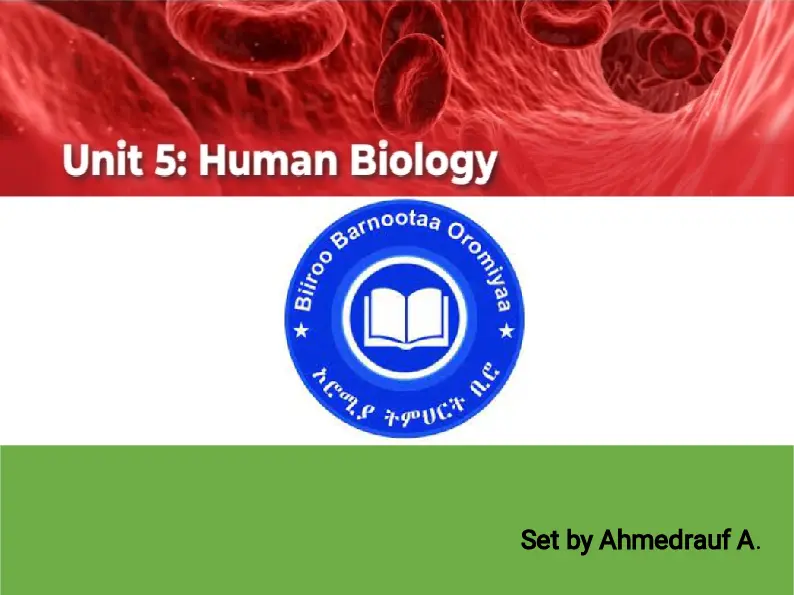BIO G 10 UNIT 5 HUMAN BIOLOGY