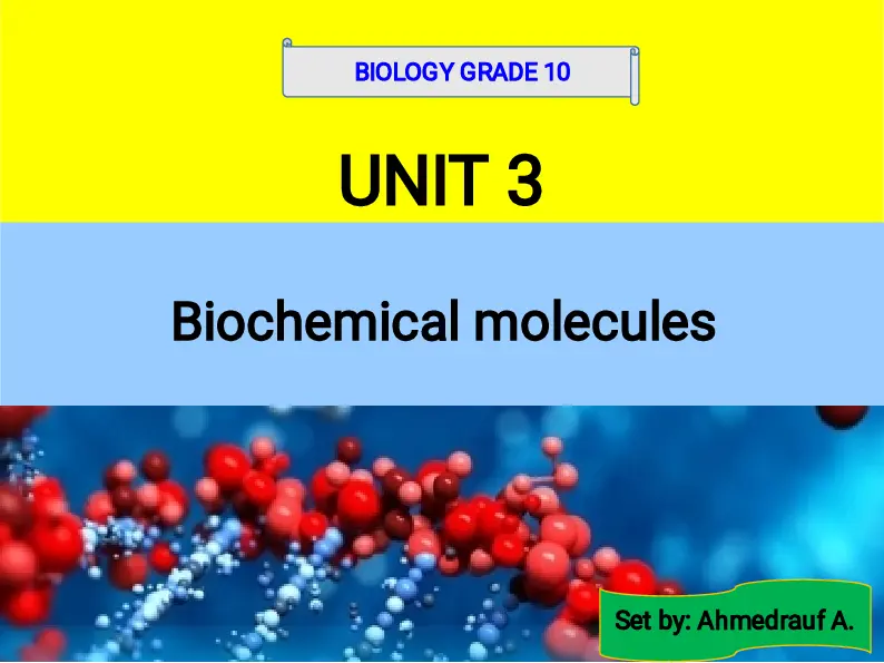 BIOLOGY G10 UNIT 3 BIOCHEMICAL MOLECULES