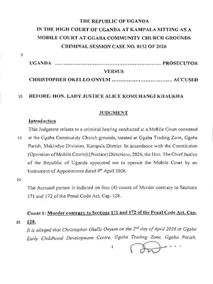 uganda vs christopher okello onyum court judgement for christopher okello onyum on 30 april 2026