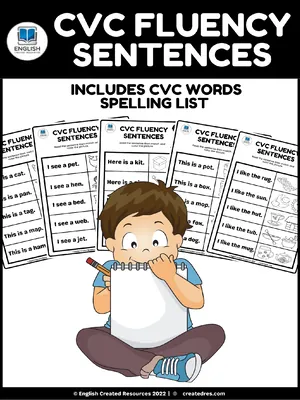 cvc fluency sentences spelling list - english created resources