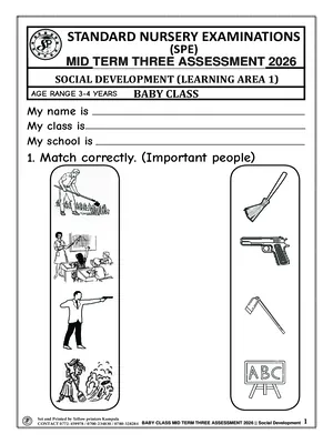 standard nursery exams board mid term 3 2026 baby class social development paper