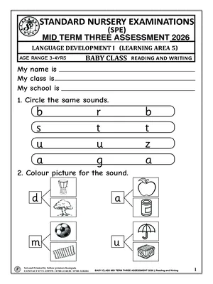 standard nursery exams board mid term 3 2026 baby class reading and writing paper