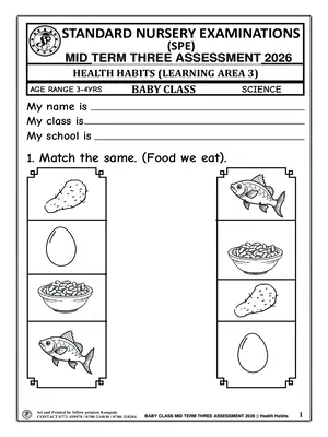 standard nursery exams board mid term 3 2026 baby class health habits paper