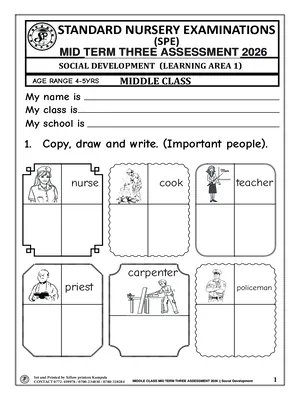 standard nursery exams board mid term 3 2026 middle class social development paper
