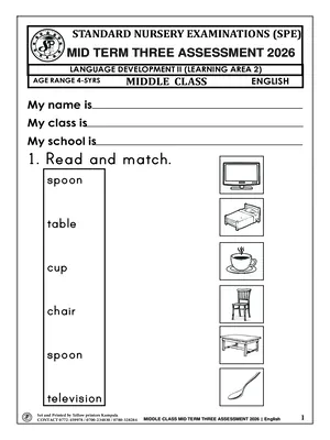 standard nursery exams board mid term 3 2026 middle class english paper