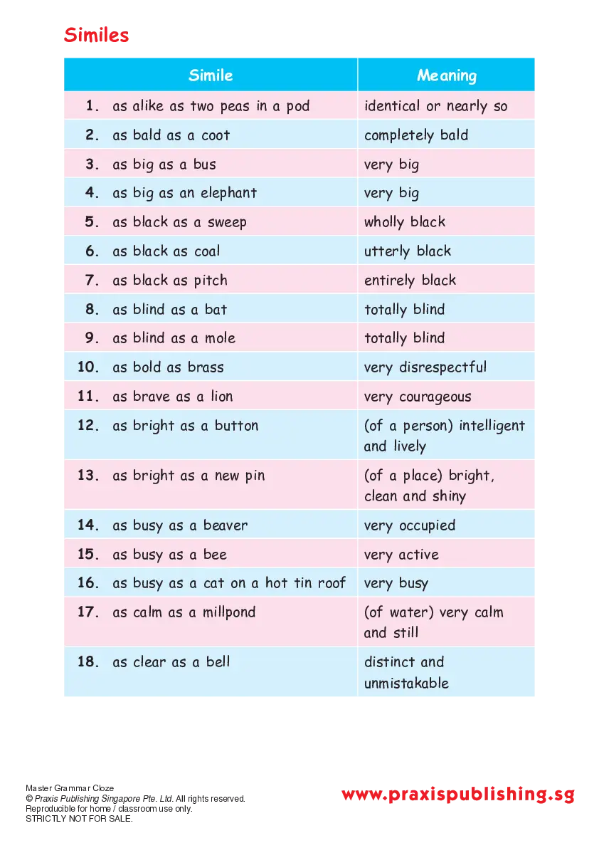 english language and composition - fr similes