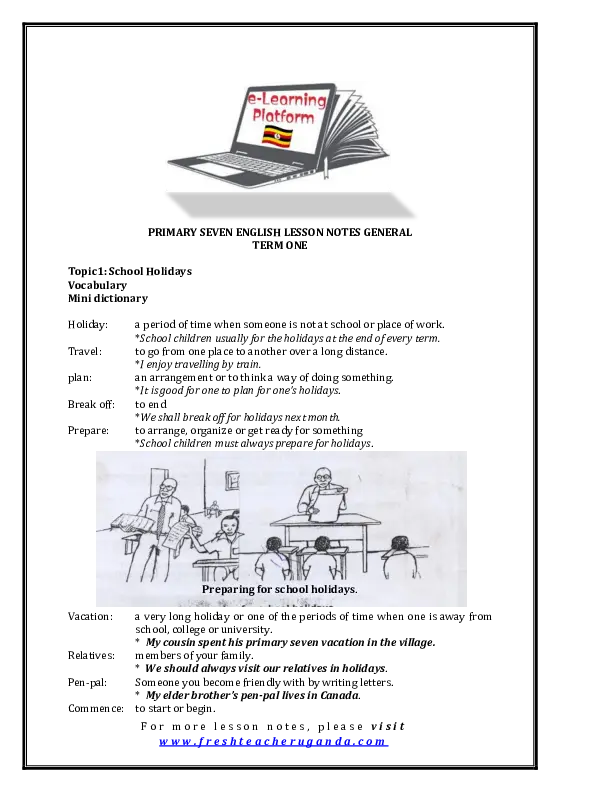 english p.7 lesson notes term 1