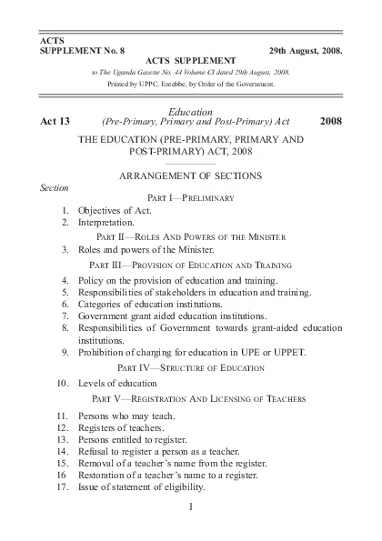 gou (2008) the education act 2008 (pre-primary, primary and post primary) act - 2008