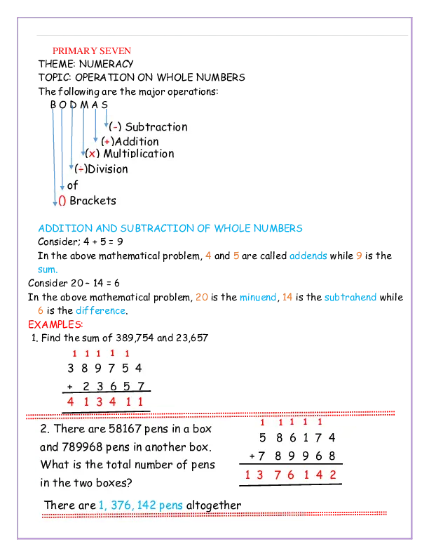 p7 operation on whole numbers notes