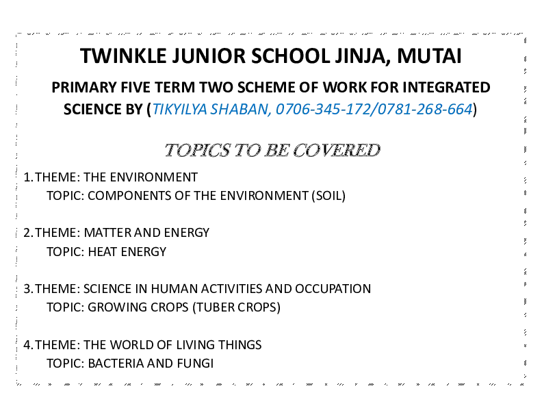 primary five scheme of work term two - twinkle junior school