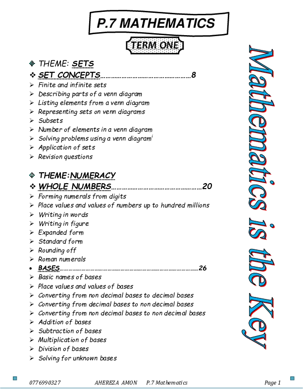 mathematics p.7 notes full year by ahereza amon