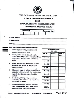 e-learn p5 sst end of term one exam