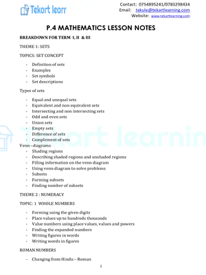 mathematics lesson notes for all classes p4 p5, p6 & p7 all terms
