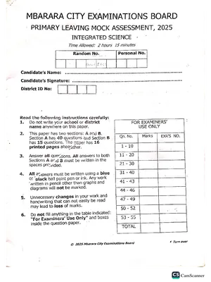 p7 mbarara city mock 2025 - science