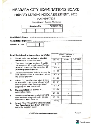 p7 mbarara city mock 2025 - mathematics