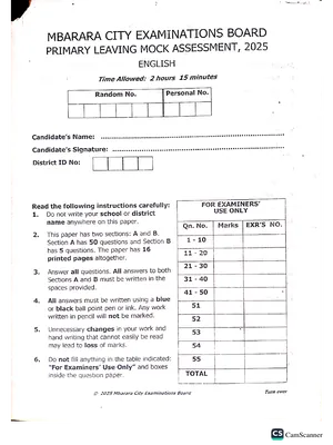 p7 mbarara city mock 2025 - english