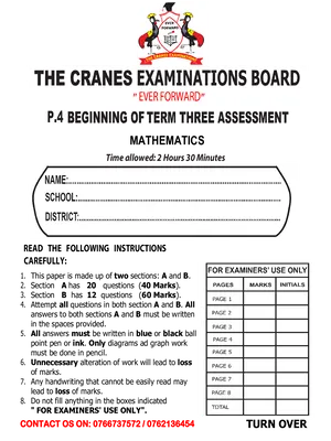 p5 mathematics bot term 3 exam by cranes examinations board