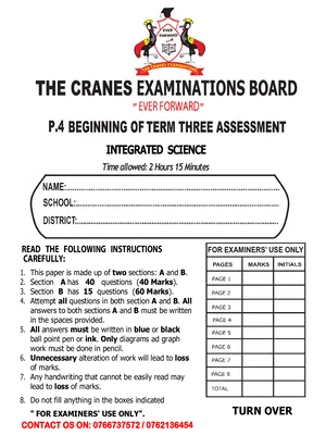 p4 science bot term 3 exam by cranes examinations board