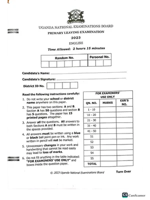 uneb ple english past papers question bank from 2006 to 2023