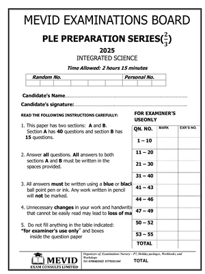 science exam for mevid ple preparation set 2