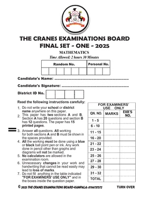 cranes examinations board pre ple final set mathematics