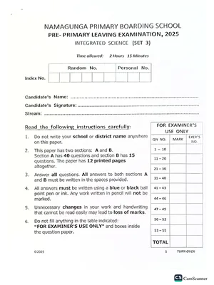 namagunga boarding school pre ple set 3 science paper