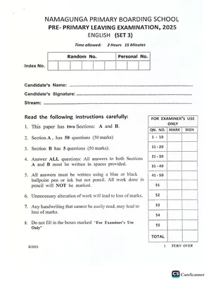 namagunga boarding school pre ple set 3 english paper