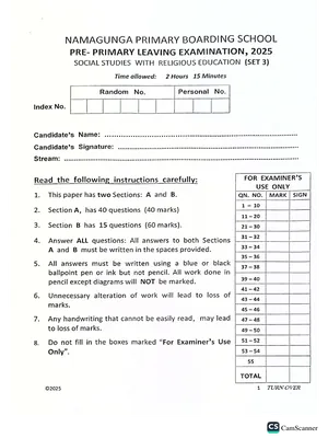 namagunga boarding school pre ple set 3 social studies sst with re paper