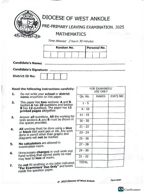 west ankole pre ple 2025 mathematics paper