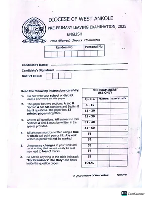 west ankole pre ple 2025 english paper