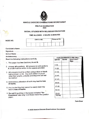 diocese of ankole pre ple social studies with re paper