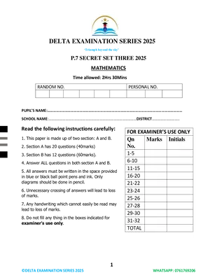 delta secret set 3 mathematics paper