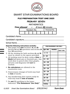 p7 mathematics smart star ple preparation one