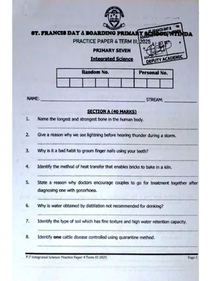 st francis ntinda ple practice set 4 science exam