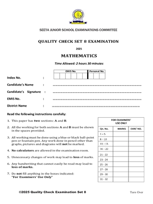 seeta junior school p7 quality check 8 mathematics paper