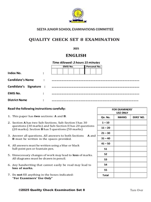 seeta junior school p7 quality check 8 full set maths, sst, english and science