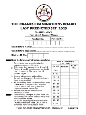 cranes exams board pre ple last predicted set mathematics exam