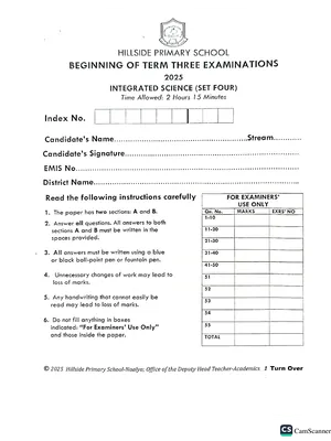 hillside pre ple 2025 set 4 science paper