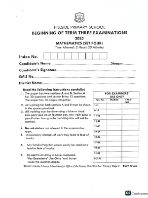 hillside pre ple 2025 set 4 mathematics paper