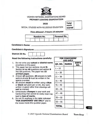 uneb ple 2025 social studies paper