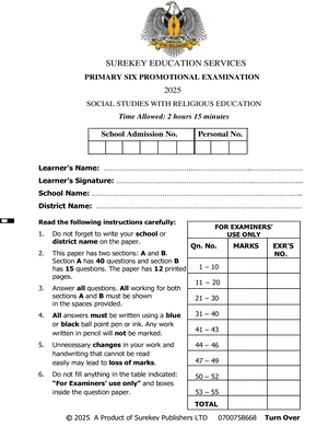 surekey end of term 3 p6 2025 social studies and re promotional exam