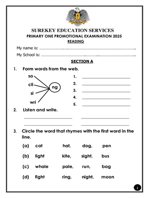 surekey end of term 3 p1 2025 literacy (reading) promotional exam