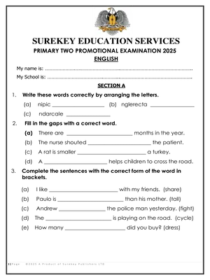 surekey end of term 3 2025 english promotional exam for primary two p2