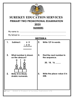 surekey end of term 3 2025 mathematics promotional exam for primary two p2