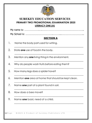 surekey end of term 3 2025 science promotional exam for primary two p2