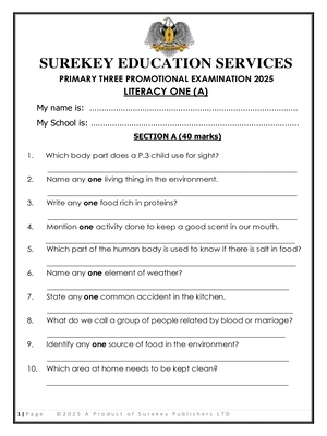 surekey end of term 3 2025 science promotional exam for primary three p3