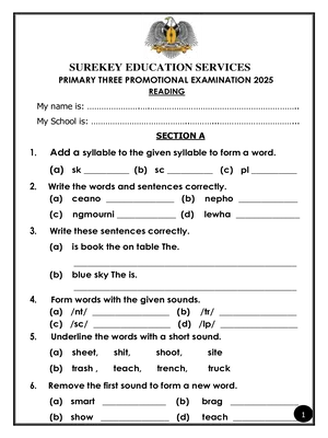 surekey end of term 3 2025 reading promotional exam for primary three p3