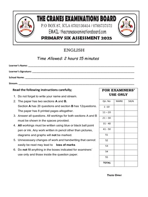 p6 english end of term 3 exam - cranes examinations board