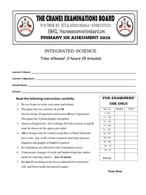 p6 science end of term 3 exam - cranes examinations board
