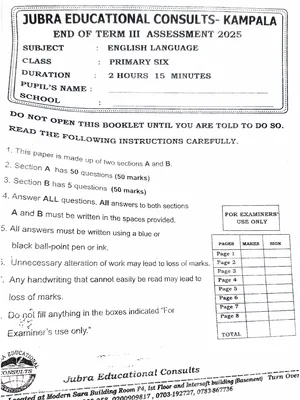 jubra primary six (p6) english end of term 3 exam